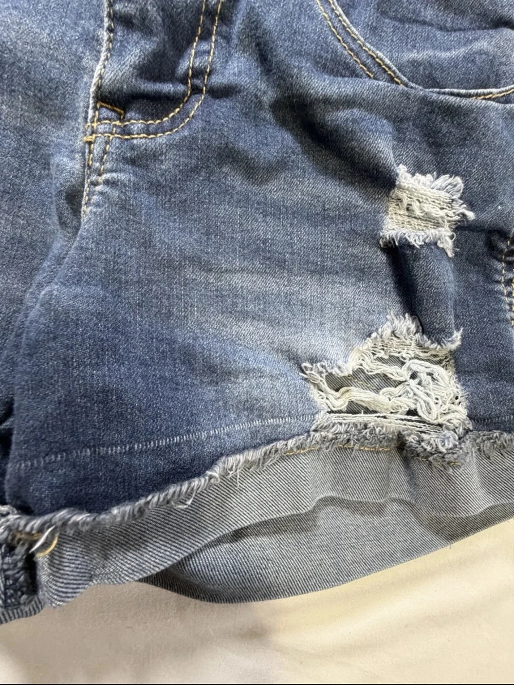 Women's Distressed High-Waist Denim Shorts - Blue